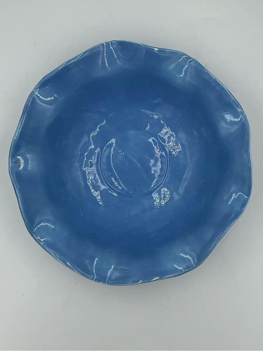 Vintage Jeannette Glass Company “Iris & Herringbone” Serving Bowl Painted Blue